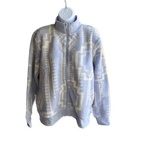 Susan Graver Weekend Printed Polar Fleece Bomber Jacket-Ice Blue-Medium
